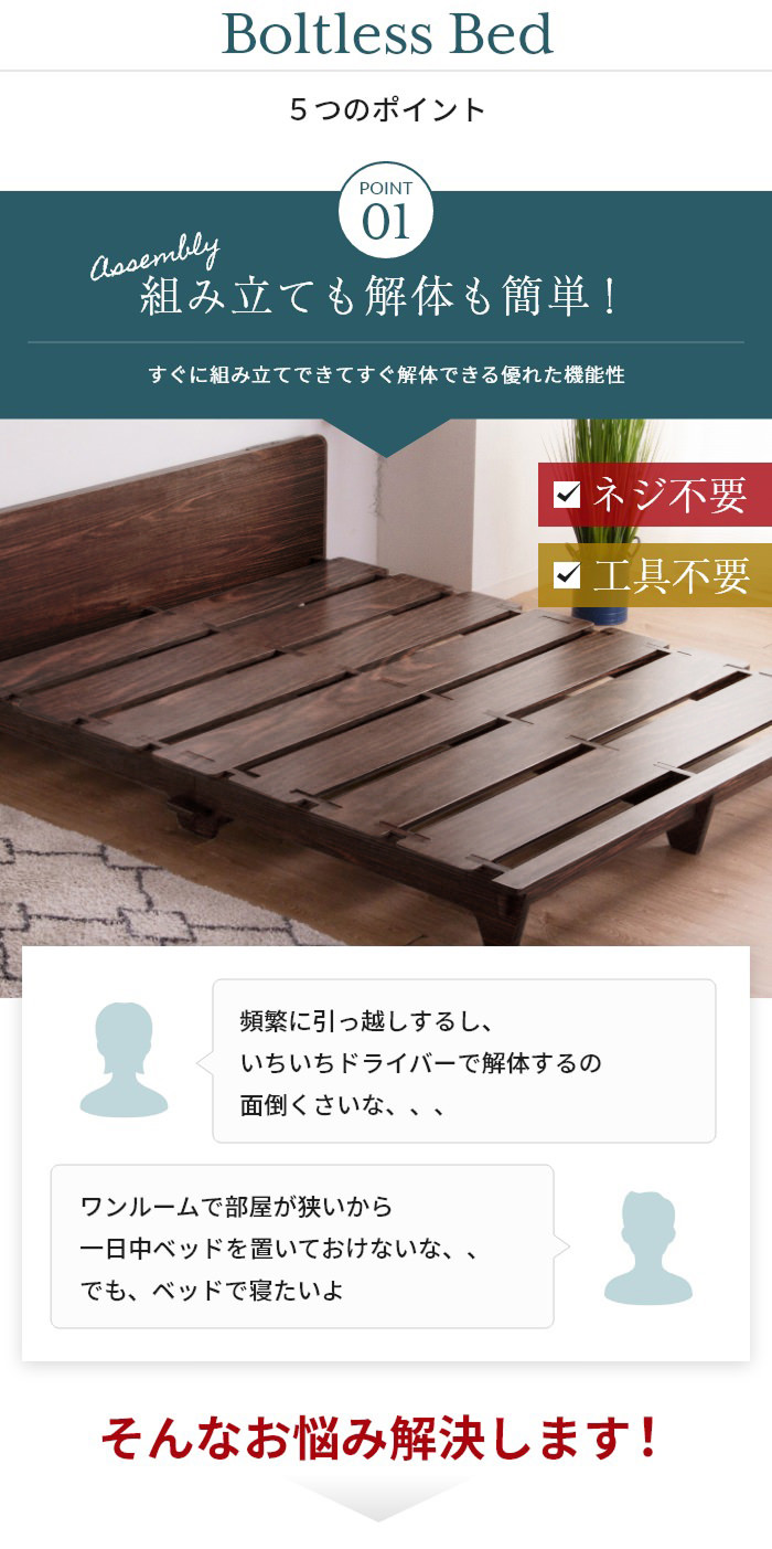 横揺れにも強い 10分で組立 ネジを使わない フロアすのこベッド