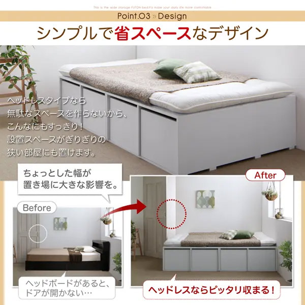 すっきり片付く 大容量収納ベッド 引き出しなし (セミダブル)の