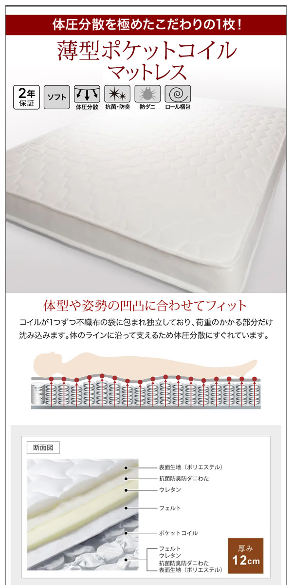 すっきり片付く 大容量収納ベッド 引き出しなし (セミダブル)の詳細
