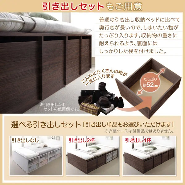 すっきり片付く 大容量収納ベッド 引出し4杯付 (セミダブル)の詳細