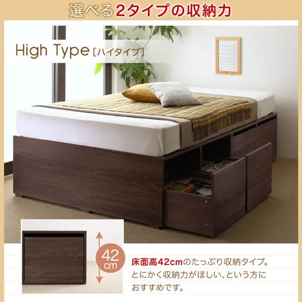 すっきり片付く 大容量収納ベッド 引出し2杯付 (シングル)の詳細