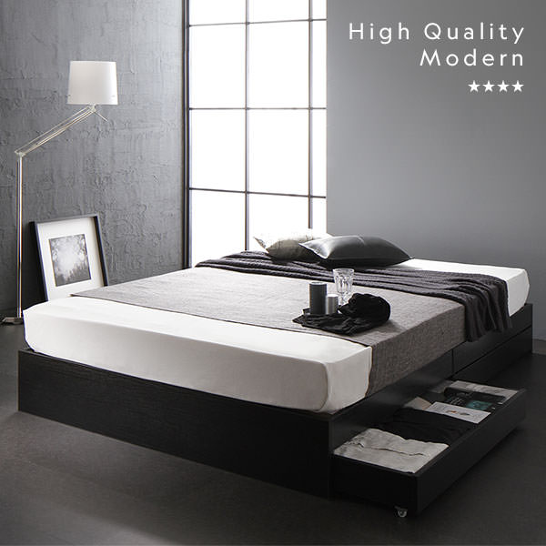 上質なデザイン 引き出し付き ヘッドレス収納ベッド (ダブル)の詳細