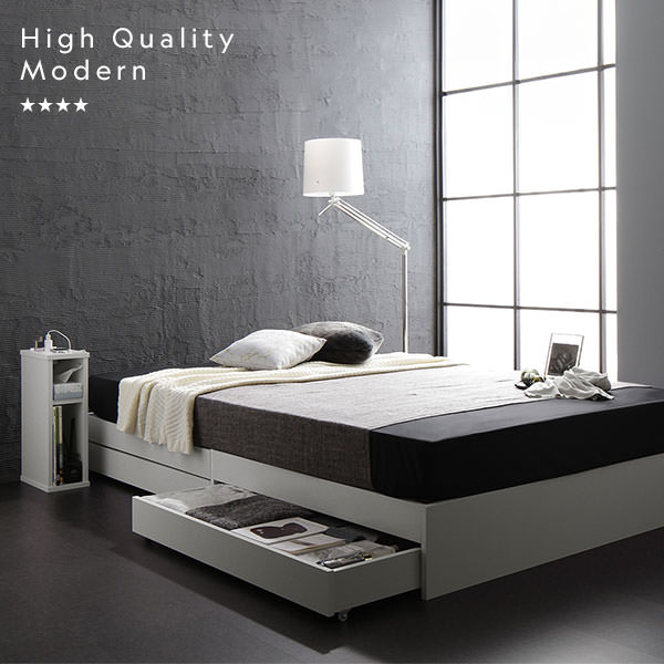 上質なデザイン 引き出し付き ヘッドレス収納ベッド (ダブル)の詳細