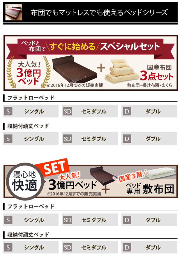 すぐに使える フラットローベッド 国産洗える布団3点セット (シングル 