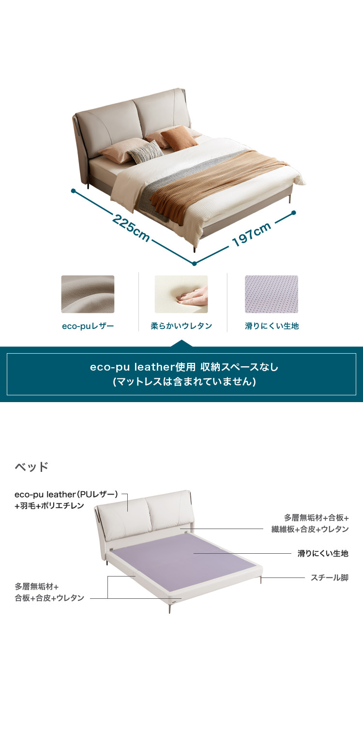 eco-PUレザー仕様ベッド 180×200cmタイプ (キング)の詳細 | 日本最大級