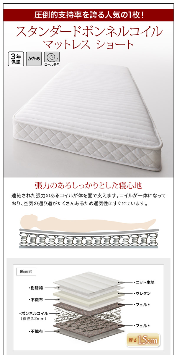 ホワイトカラーが可愛い 棚・コンセント付きショート丈収納ベッド