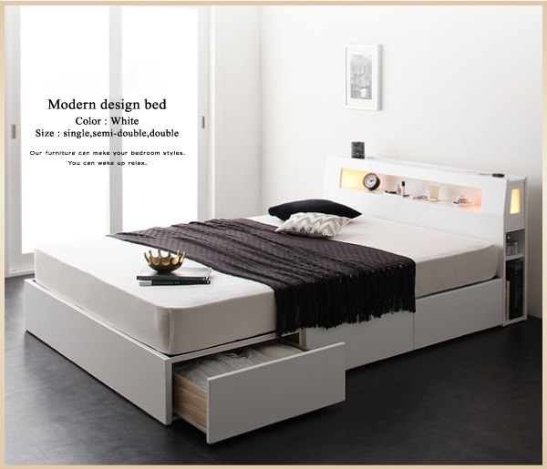 計算されたホワイト美 モダンライト・コンセント収納付きベッド(シングル)の詳細 | 日本最大級のベッド通販ベッドスタイル