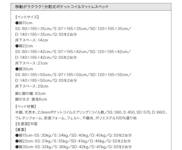 移動がラクラク 分割式マットレスベッド(シングル)の詳細 | 日本最大級