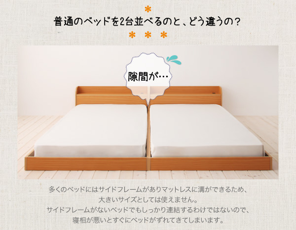 親子で仲良く寝られる 棚・コンセント付き安全連結ベッド 親子で仲良く寝られる 棚・コンセント付き安全連結ベッド