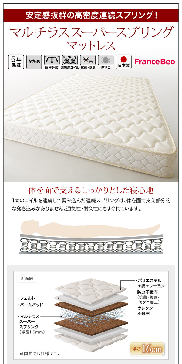 シンプル高機能 コンセント付フラットヘッドボード跳ね上げベッド 