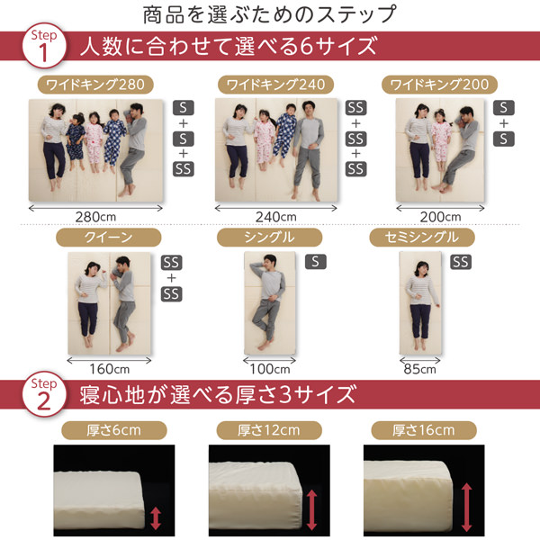いつでも清潔 洗える敷パッド付ファミリーマットレス敷布団 (セミ