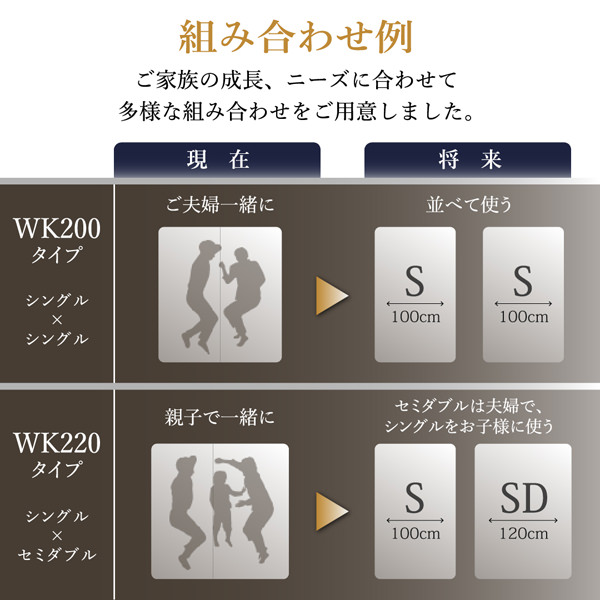 ハイクオリティ 棚・コンセント・LED照明付高級モダン連結ベッド