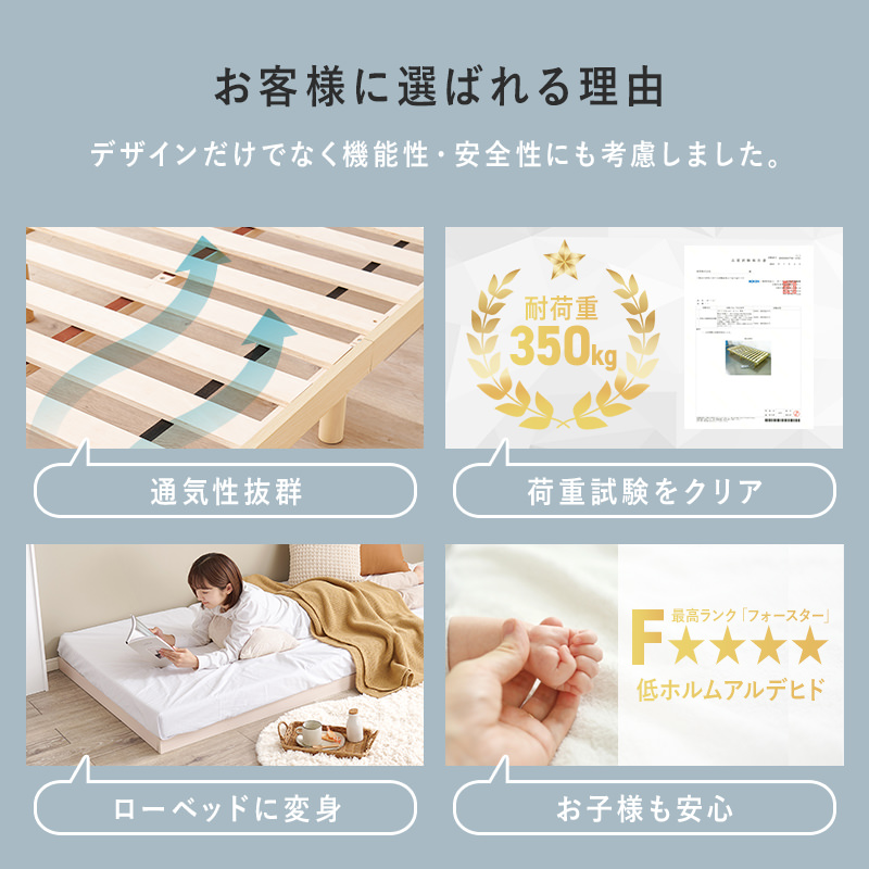 シンプルで開放感あるロータイプ すのこベッド ブラック (シングル)の