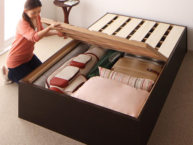 驚きの収納力と高品質な日本製 大容量収納庫付きすのこベッド (シングル)