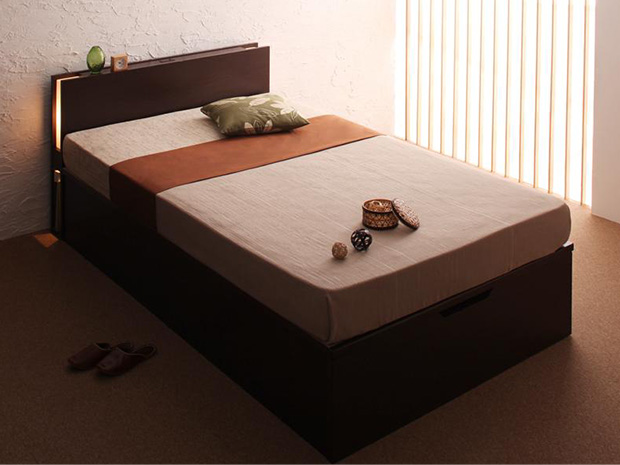 信頼の日本製 シンプルさが使いやすい ガス圧式跳ね上げ大容量収納ベッド （シングル）