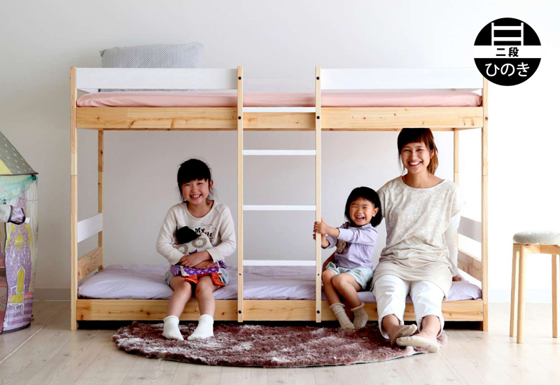 永く使えるナチュラルデザイン 国内製造 ひのき2段ベッド (ホワイト×ナチュラル)