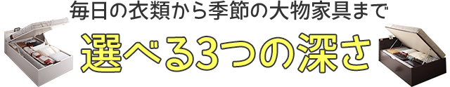 毎日の衣類から季節の大物家具まで、選べる3つの深さ
