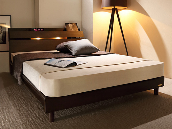 モダンで高品質 フランスベッド製 照明・棚付 レッグベッド (シングル)