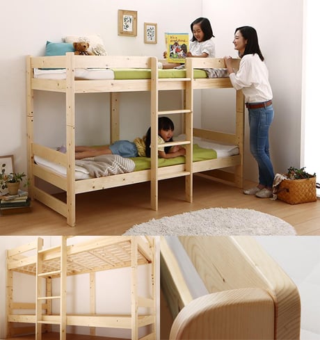 4.5畳でも置ける コンパクト天然木ショート丈2段ベッド 