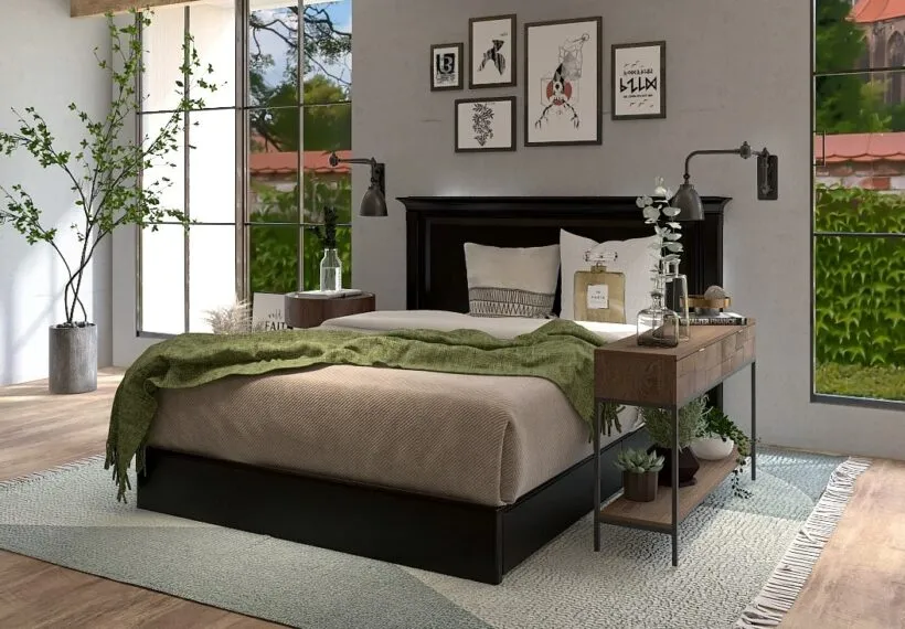 シーリーのベッドで叶うナチュラル＆ダークカラーが調和する寝室